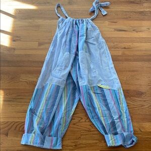 Free People Blue Striped Cotton Jumpsuit